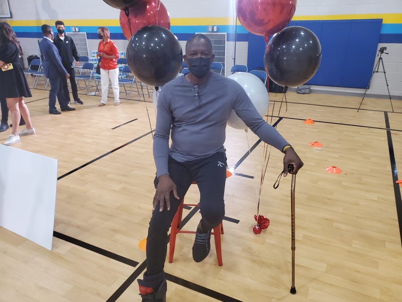 Wilkins was using a cane to walk as he is recovering from foot surgery