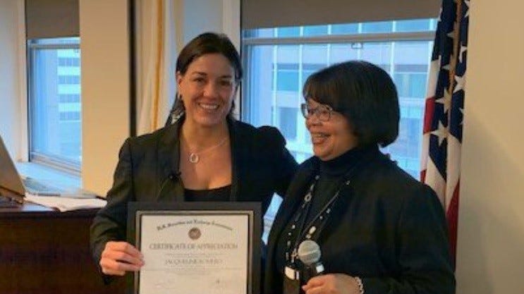 Jacqueline Romero (left), picked by President Biden to be the next U.S. Attorney for the Eastern District of Pennsylvania.
