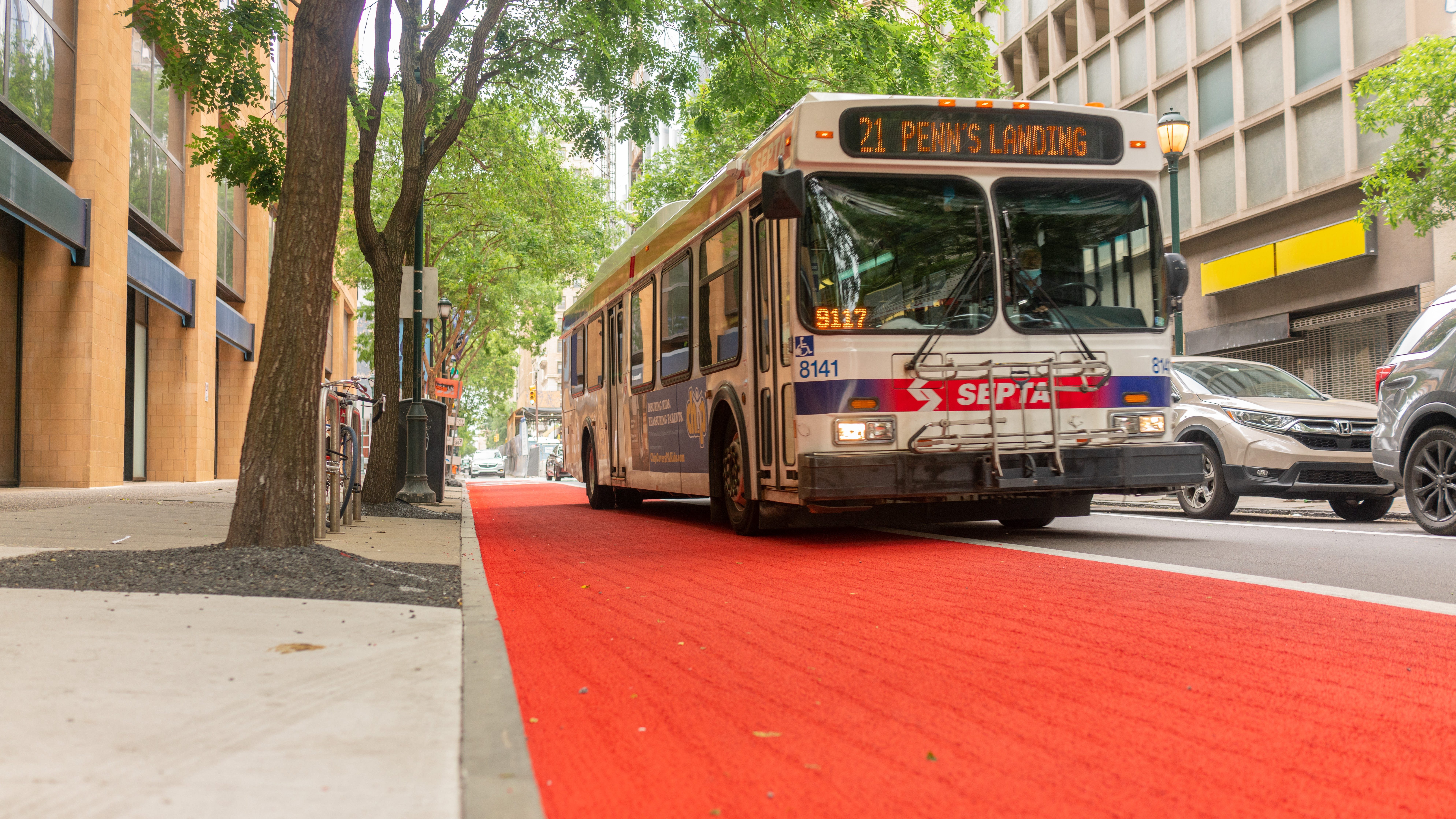 Bus-only lanes painted red to deter cars, keep SEPTA routes on time