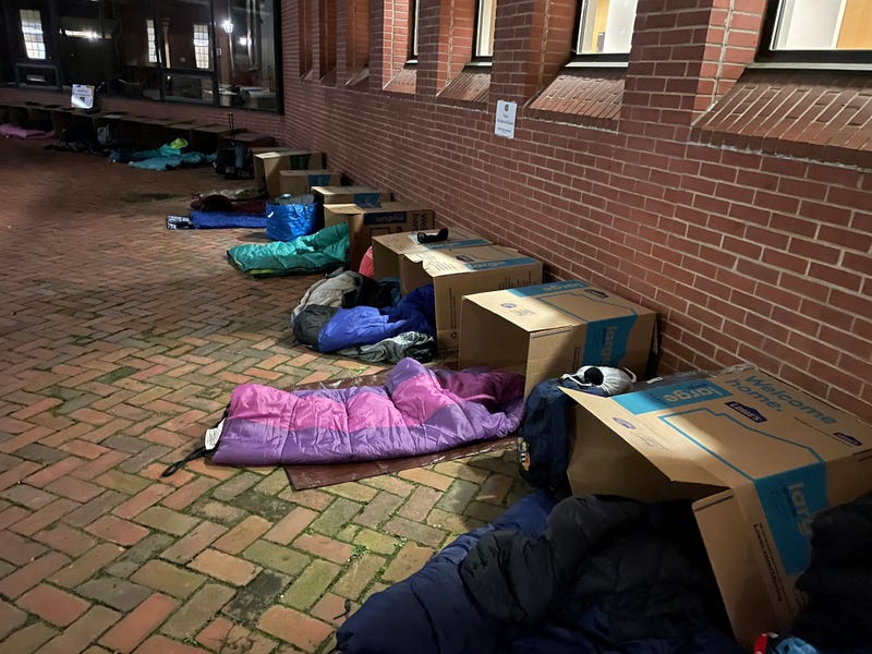 More than 100 people slept outside Thursday night to raise money and awareness for the homeless in Philadelphia through the Covenant House Sleep Out.