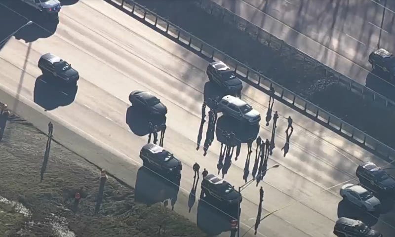 The scene of a shootout where a suspect was killed following three incidents of shots fired, two carjackings and a long chase with law enforcement in Newark and New Castle, Delaware on Friday.