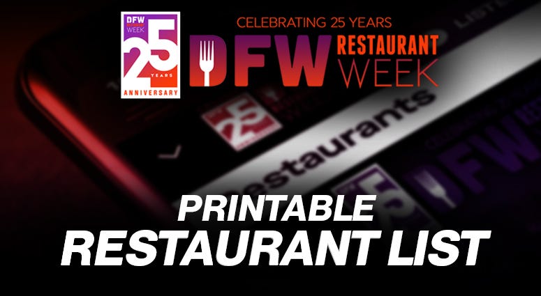 DFW RESTAURANT WEEK PRINTABLE LIST