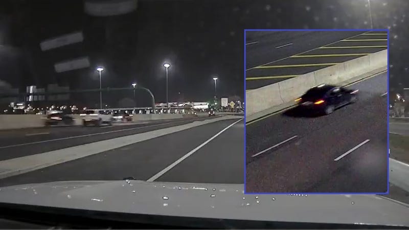Surveillance pictures of a black sedan which police believe may have been involved in a deadly road rage shooting incident on I-76.