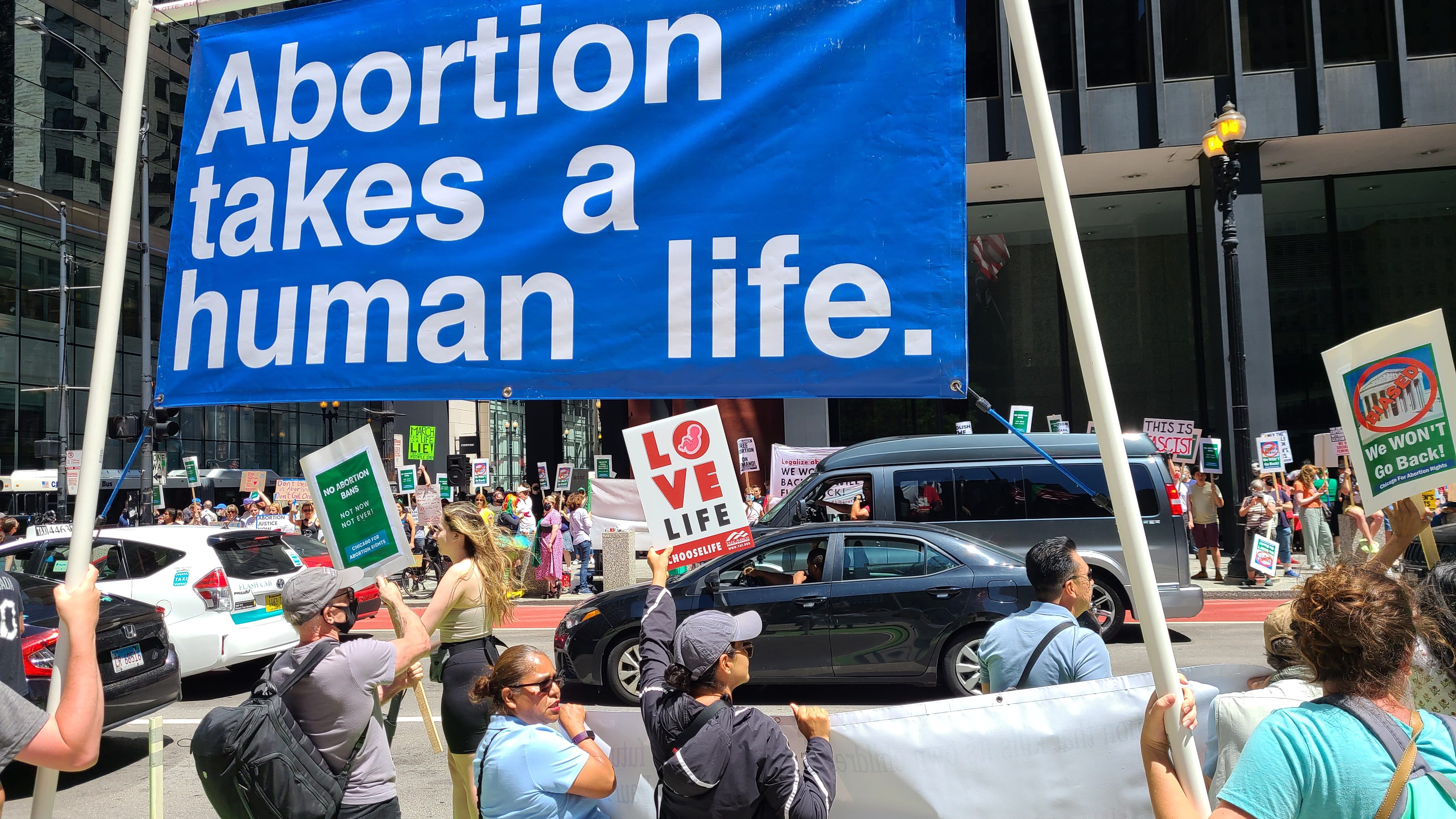Both pro-life and pro-choice activists flock to downtown Chicago to protest