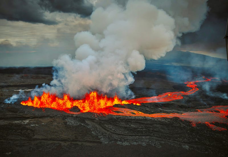 Mauna Loa erupting at sunrise in Hawaii