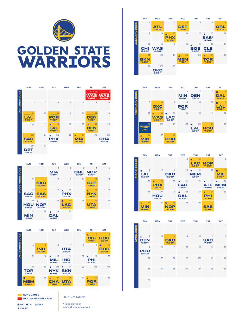 Warriors 2022-23 calendar