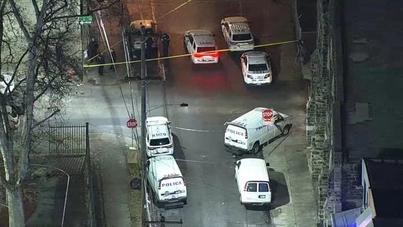 The scene on Rutledge Street near Cambria Street in Kensington where a 6-year-old girl was shot during a triple shooting Wednesday night.