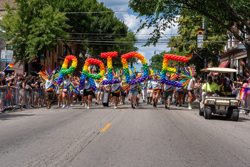 Parade participants march in the 2023 Chicago Pride Parade.