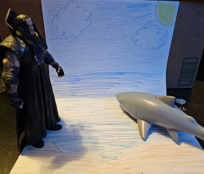Reenactment of Undertaker's shark staredown