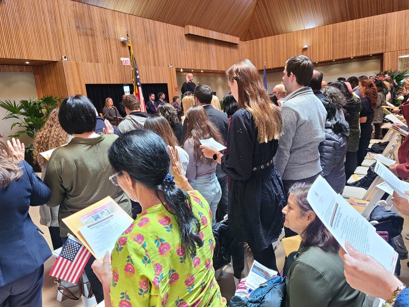 124 people take part in a U.S. naturalization ceremony.