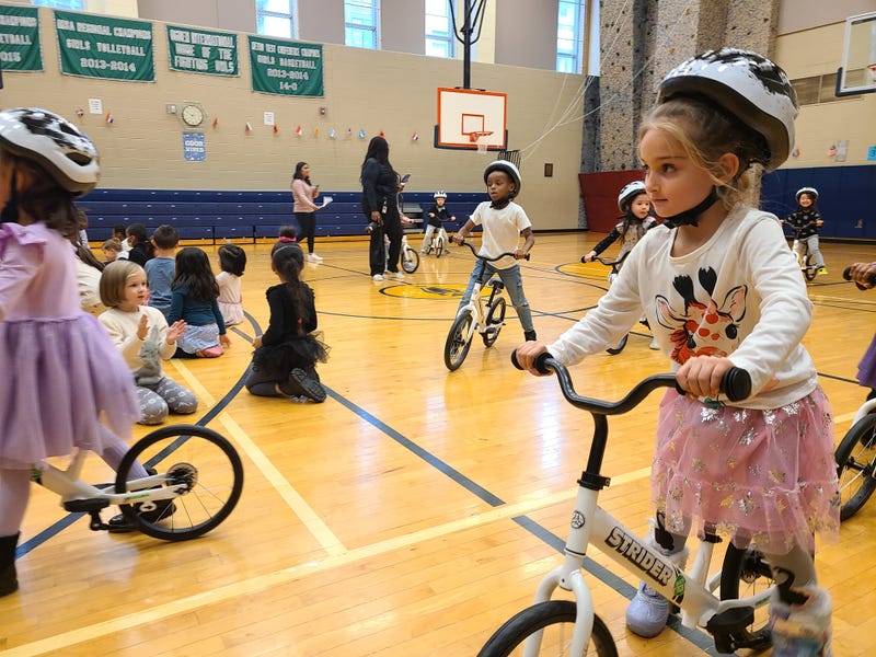 Ogden Elementary kindergarten students participated in bike riding lessons Monday, as part of a NASCAR-backed All Kids Bike program.