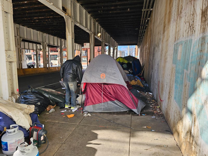 One man, who had been living in a tent at the Clinton and Lake Streets viaduct, told WBBM that Monday's power washing was just a play from city officials to "show us that they can make us move when they want to."