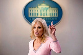 FILE - In this Dec. 5, 2019, file photo, Kellyanne Conway speaks in the Briefing Room at the White House in Washington. (AP Photo/Andrew Harnik, File)
