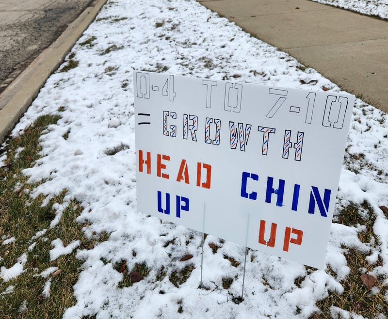 Signs supporting the Bears popped up outside of Halas Hall.