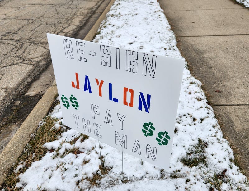 Fans also put up signs calling for the Bears to resign cornerback Jaylon Johnson, whose future with the team is uncertain.