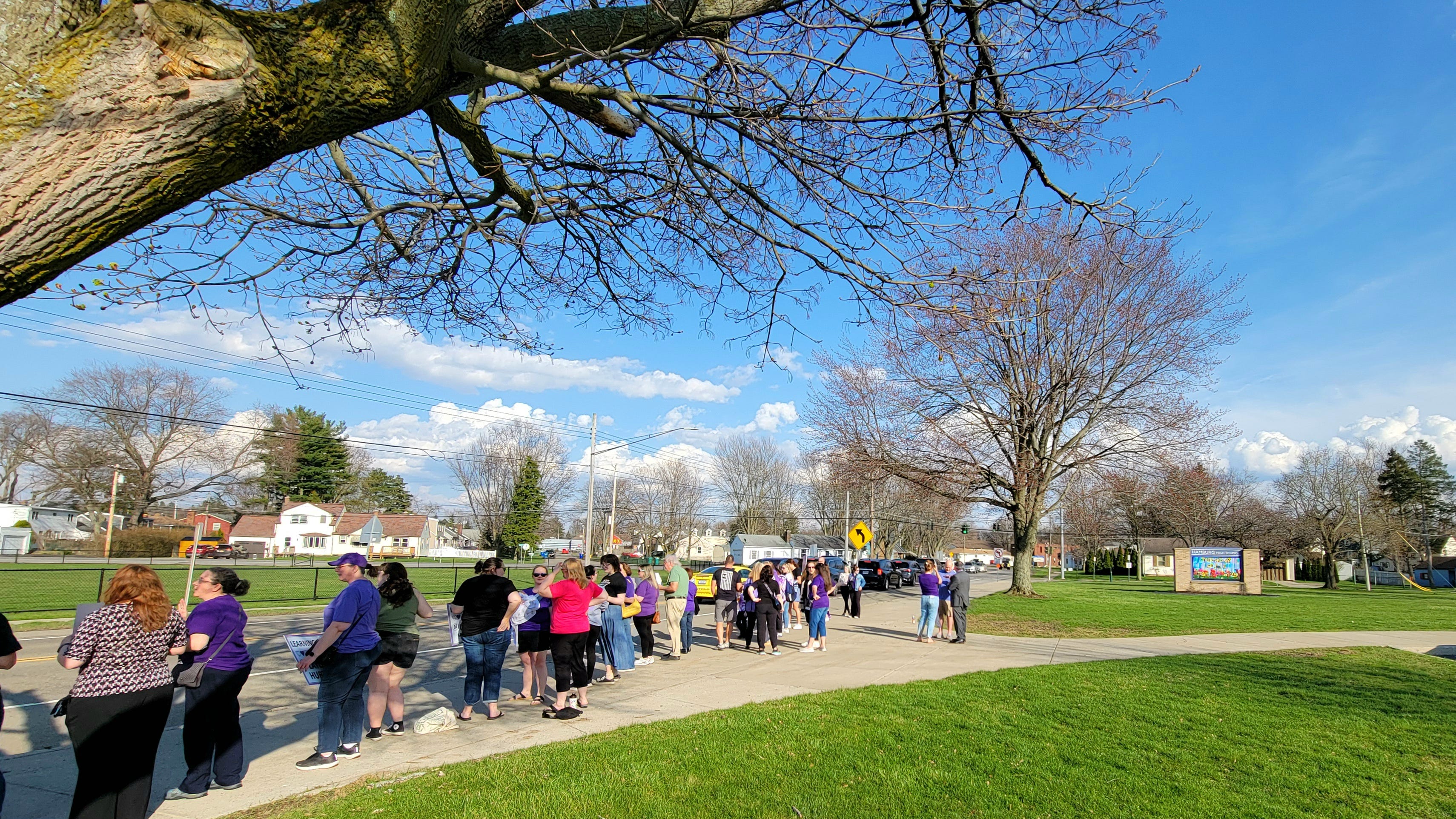 Students, faculty and parents protest in front of Hamburg High School before Tuesday's School Board meeting