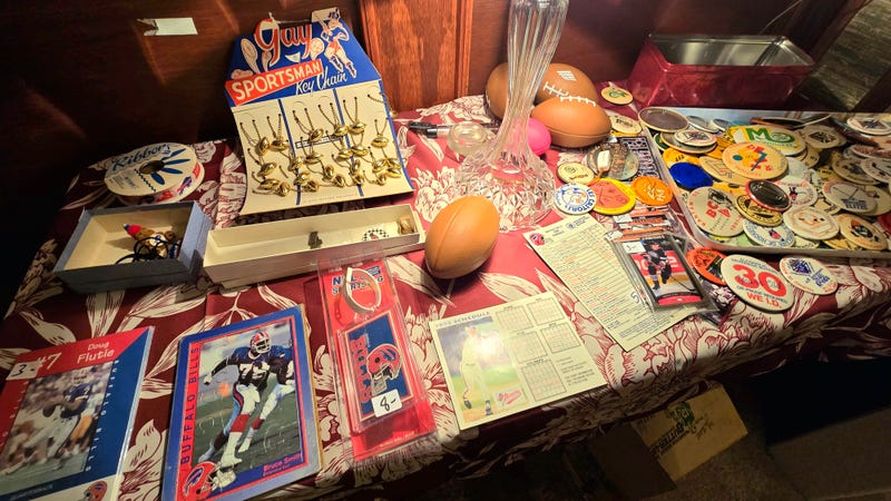 Bills collectables laid out on a table