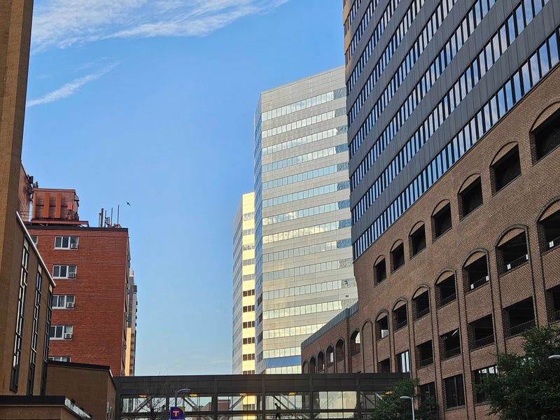 The Forum buildings (silver, center) sold for 90% less than they did in 2019. 