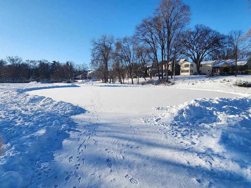 A ballfield in St. Louis Park now transformed into a skating rink.