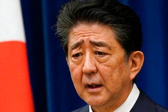 Japanese Prime Minister Shinzo Abe speaks during a press conference at the prime minister official residence in Tokyo Friday, Aug. 28, 2020. (Franck Robichon/Pool Photo via AP)