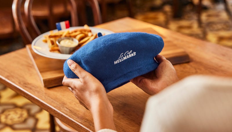 The first 300 guests inside Le Café Hellmann's will receive blue Hellmann's branded berets, according to the mayo brand