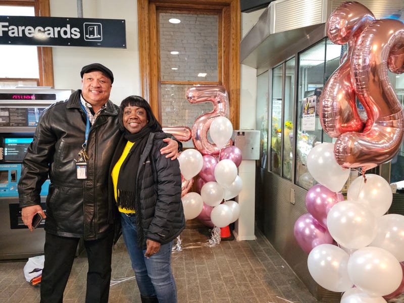 CTA employee poses with retiring Janet Martin on her last day