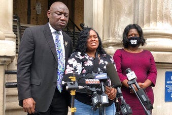 FILE - Tamika Palmer, mother of Breonna Taylor, addresses the media in Louisville, Ky., on Thursday, Aug. 13, 2020. (AP Photo/Dylan Lovan, FIle)