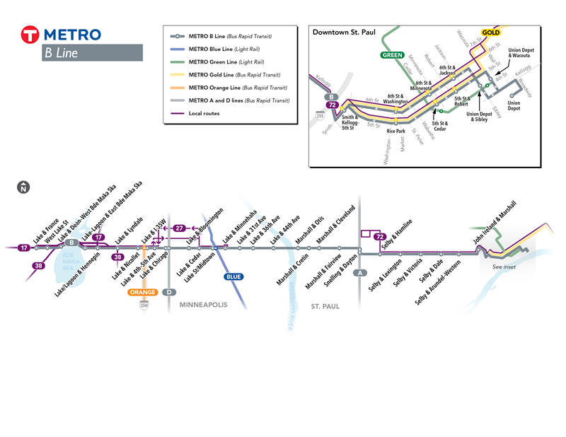 The route map for Metro Transit's B Line.
