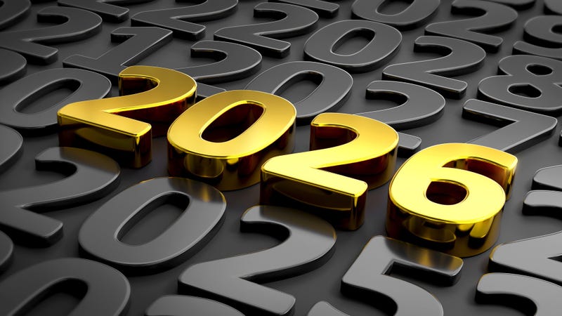 Golden number 2026 on black background - stock photo