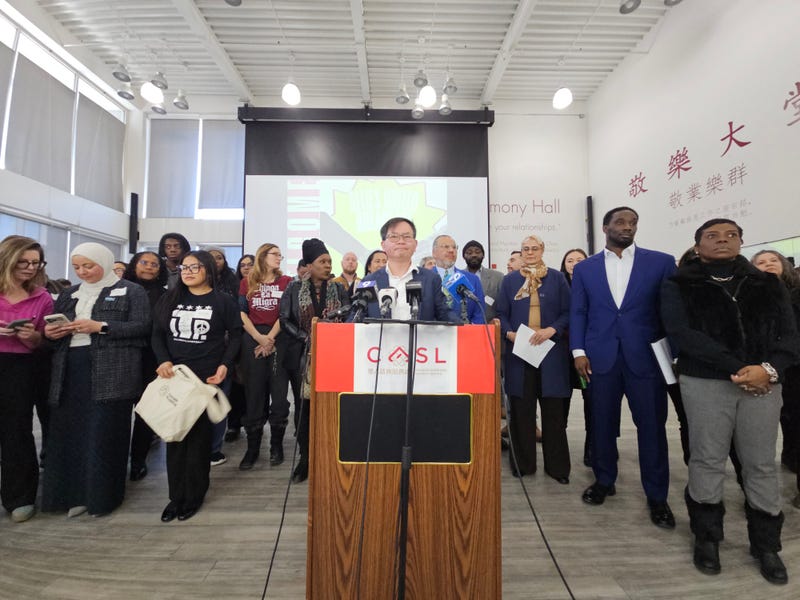 The leaders of around 2 dozen immigrant and minority focused community organizations gather in Chicago’s Chinatown to make a unified call for continuing the momentum behind nationwide actions opposing Trump Administration policy and tactics. January 29, 2026.