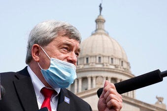 Steven Dillingham, the director of the U.S. Census Bureau, speaks outside the Oklahoma State Capitol, Friday, Sept. 18, 2020, in Oklahoma City, encouraging people to fill out their census form before the end of the month. (AP Photo/Sue Ogrocki)