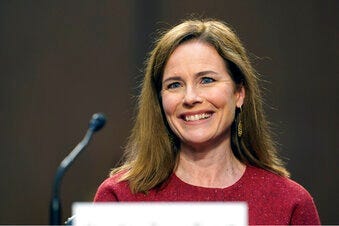 Supreme Court nominee Amy Coney Barrett speaks during a confirmation hearing before the Senate Judiciary Committee, Tuesday, Oct. 13, 2020, on Capitol Hill in Washington. (AP Photo/Susan Walsh, Pool)