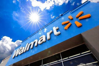 FILE - This June 25, 2019, file photo shows the entrance to a Walmart in Pittsburgh. (AP Photo/Gene J. Puskar, File)