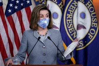 Speaker of the House Nancy Pelosi, D-Calif., holds a news conference at the Capitol in Washington, Thursday, Oct. 29, 2020. (AP Photo/J. Scott Applewhite)