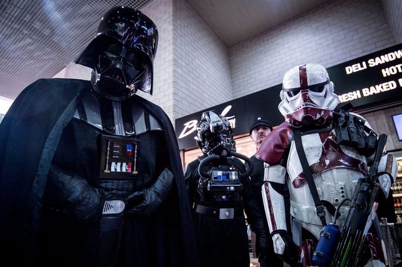 People dressed as Darth Vader and Stormtroopers during the MCM London Comic Con at ExCel London. (Photo by PA Images/Sipa USA) *** US Rights Only