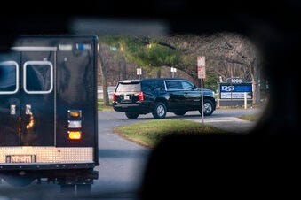 motorcade with President-elect Joe Biden aboard arrives at Delaware Orthopaedic Specialists to see a doctor, Sunday, Nov. 29, 2020, in Newark, Del. Biden slipped while playing with his dog Major, and twisted his ankle. (AP Photo/Carolyn Kaster)