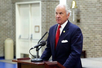 FILE - In this Wednesday, Dec. 2, 2020 file photo, Gov. Henry McMaster gives a news conference in Columbia, S.C. (AP Photo/Jeffrey Collins)