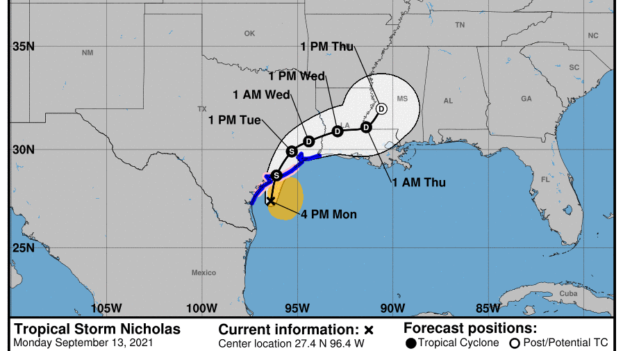 Nicholas strengthens as it moves toward Texas