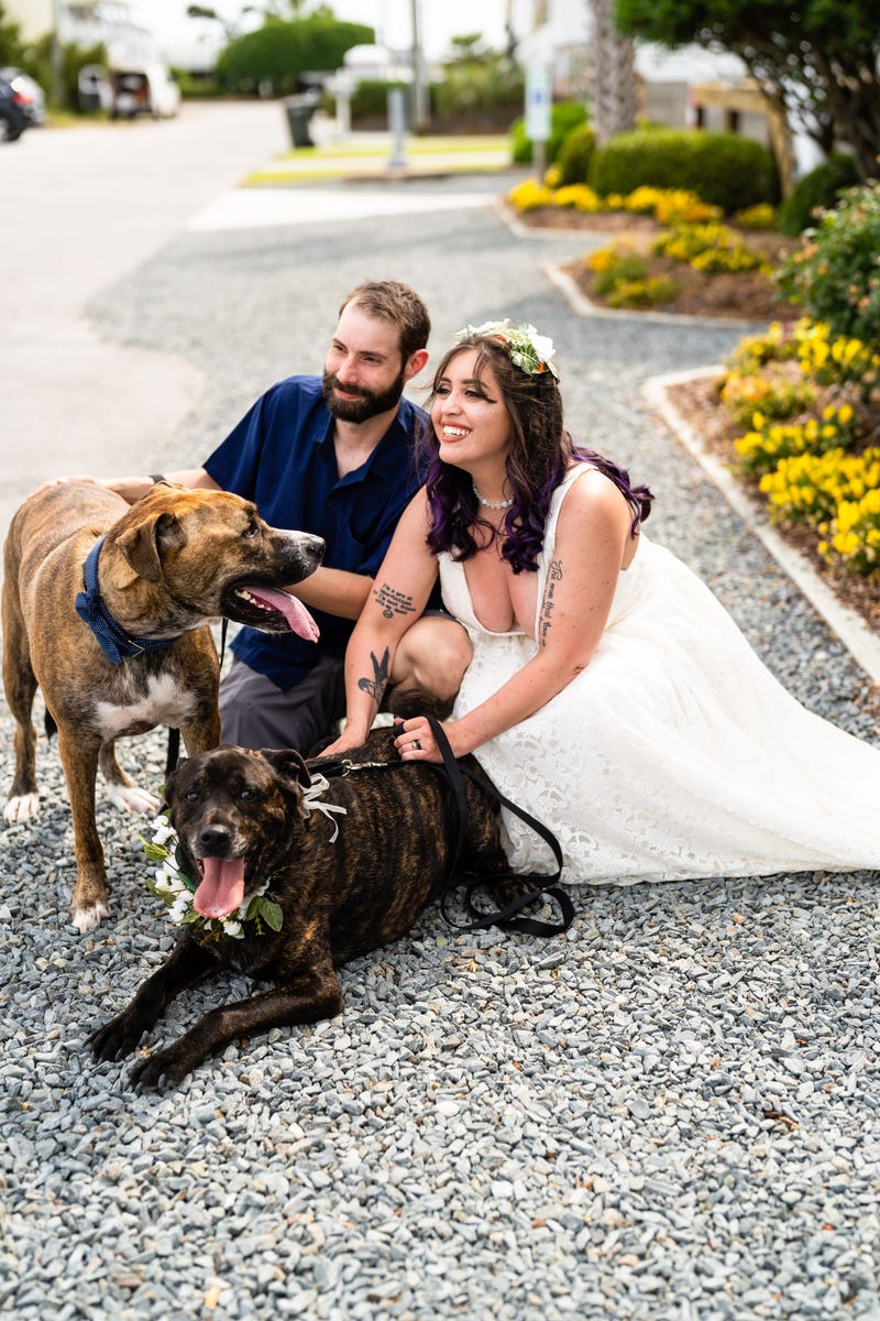 Eric and Alanna with their dogs, Wade Wilson and Layla