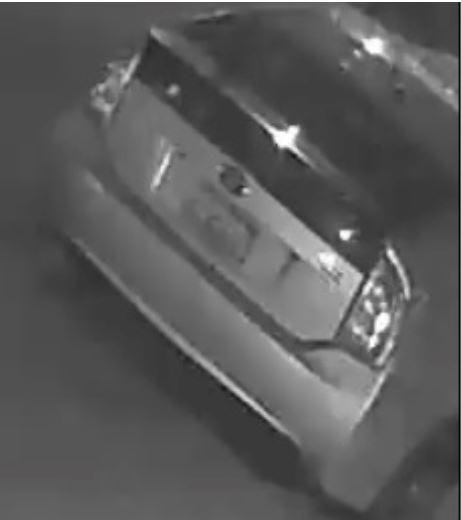 A view of the back of the vehicle used in the alleged robbery.