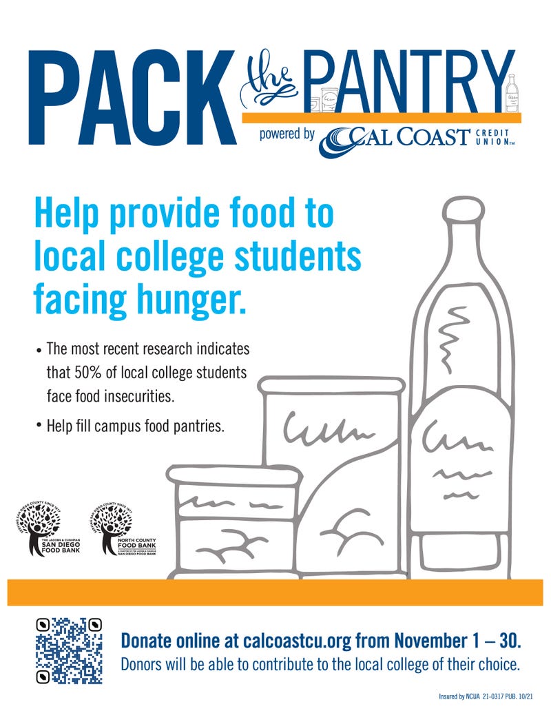 California Coast Credit Union and San Diego Food Bank's Pack the Pantry poster