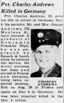 Army Pvt. Andrews, killed Germany during WWII, accounted for