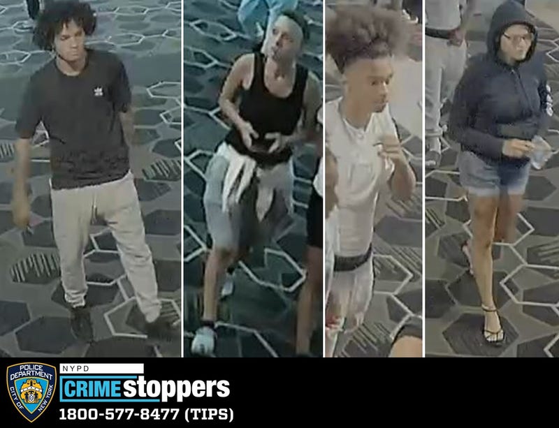 Police are searching for four suspects in the July 5 assault at a Flushing movie theater