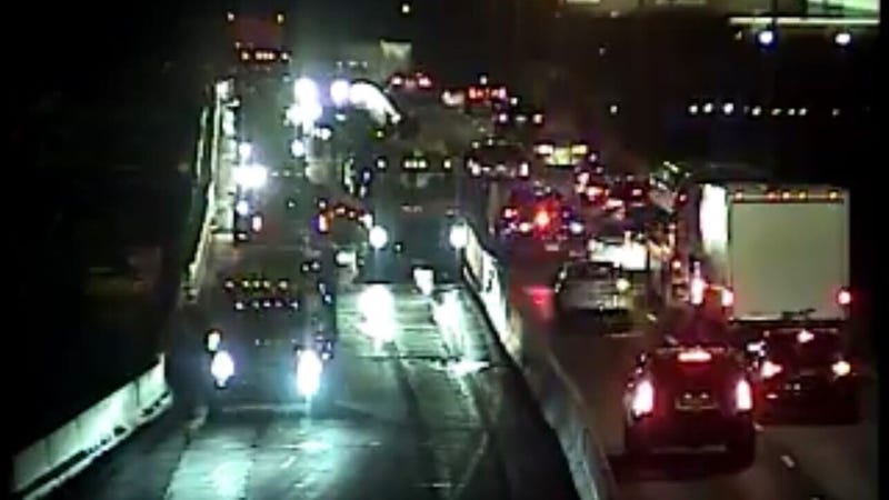 The moment the accident, involving as many as 18 cars and trucks, occurred.