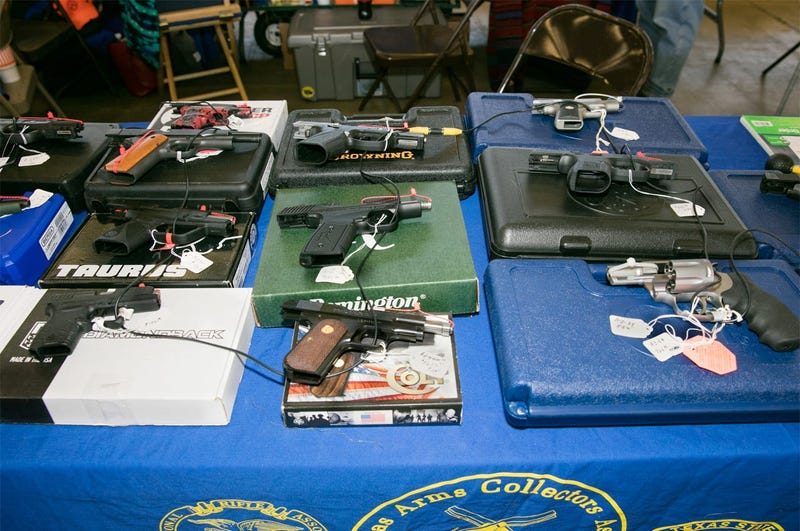 DALLAS, Jan. 7, 2018 (Xinhua) -- Guns are displayed at the Dallas Gun Show in Dallas, Texas, the United States, Jan. 6, 2018. The two-day event was hosted by the Dallas Arms Collectors Association. (Xinhua/Tian Dan) (zcc) (Photo by Xinhua/Sipa USA)