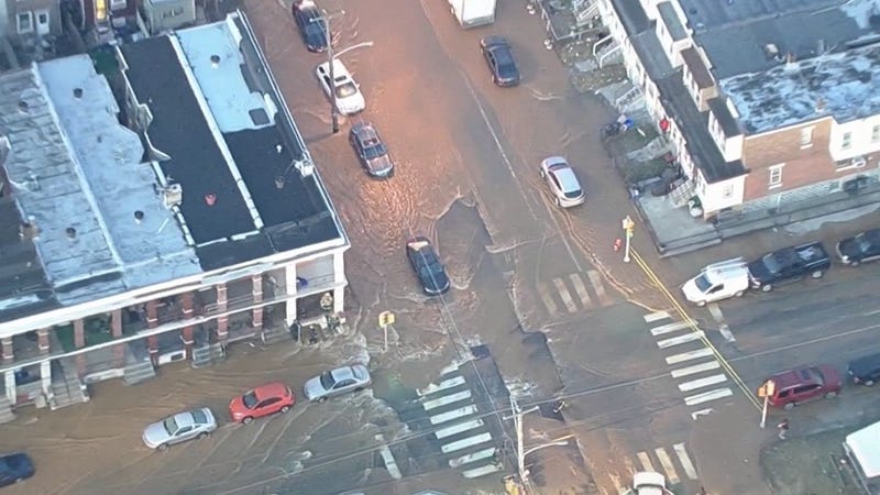 A water main break Wednesday morning put a large section Philadelphia's Kingsessing neighborhood under water.