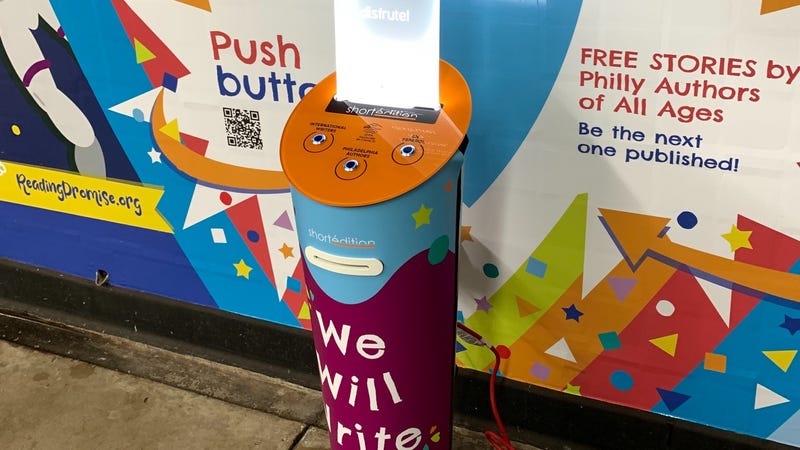 Cylindrical kiosks at two SEPTA stations dispense original short stories for kids.