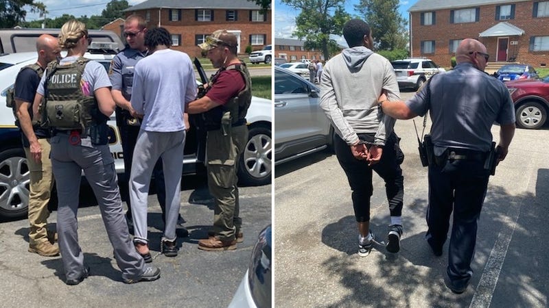 U.S. Marshals are shown arresting Quadir Dukes-Hill and Nahjee Whittington in Richmond, Virginia, on Thursday.