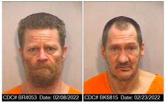 This combo of photos provided by the California Department of Correction and Rehabilitation shows inmates Eugene Stroud, left, and Scott Gunter. Authorities say the death of Gunther, an inmate at a California prison, is being investigated as a homicide and Stroud, Gunter's cellmate, is a suspect.