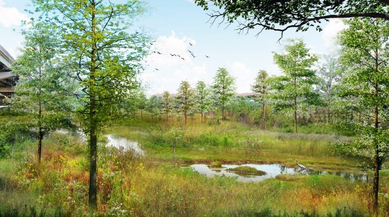 Renderings of a new wetland being created on 33 acres of FDR Park’s southwest corner.